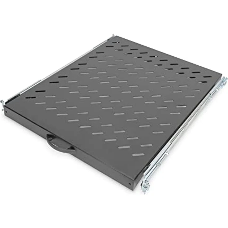 Digitus DN-19 TRAY-2-800SW, Ausziehbarer Fachboden für 19" Netzwerkschränke, RAL 9005 Schwarz, Tragfähigkeit bis 25 kg – Bild 1