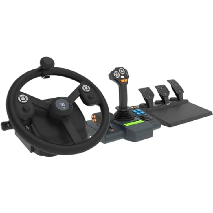 HORI Farming Vehicle Control System, Gaming-Lenkrad mit 34 cm gummiertem Lenkrad, 900°-Rotation und multifunktionalem Control Panel für PC