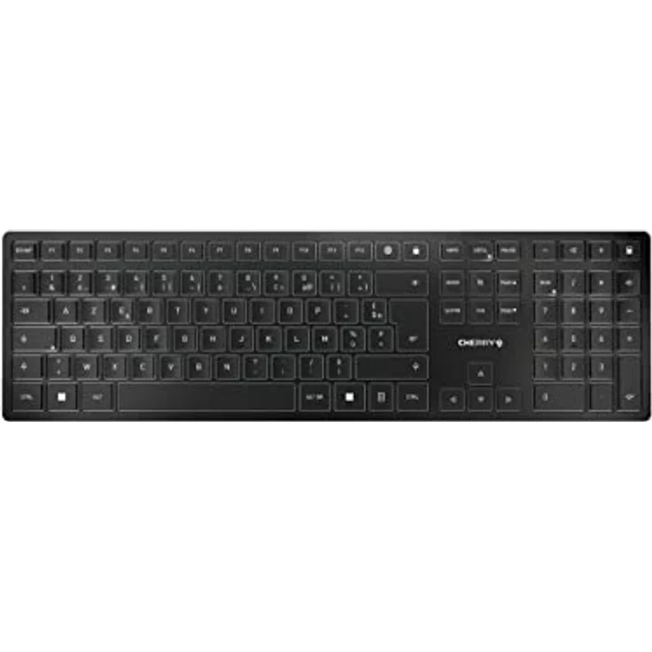 CHERRY KW 9100 Slim, kabellose Tastatur, Französisches Layout, AZERTY Tastatur, wahlweise Bluetooth- oder Funkverbindung, SX Scherenmechanik, wiederaufladbar über USB-Kabel, flach, schwarz-Silber – Bild 1