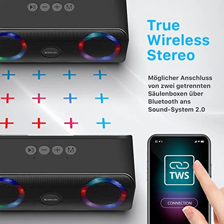 Defender Bluetooth Lautsprecher Q1, Musikbox mit mehrfarbige LED Licht, True Wireless Stereo, Tragbarer Bluetooth Speaker Box mit Freisprechfunktion, Radio, für Zuhause und Draußen – Bild 4