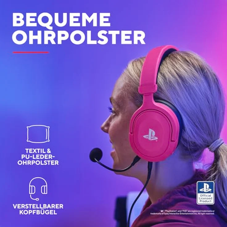 Trust Gaming Headset GXT 498P Forta Offiziell Lizenziert für Playstation 5, PS4 / PS5 Headset, 50mm-Treiber, 3D Audio, Abnehmbares Mikrofon, Verstellbare Over-Ear Kopfhörer, Rosa – Bild 4