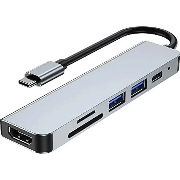 TECH PROTECT Tech-Protect V4-Hub Adapter 6in1 - USB-C Adapter mit 4K HDMI, 2 USB, SD/TF Kartenleser, USB-C | Grau