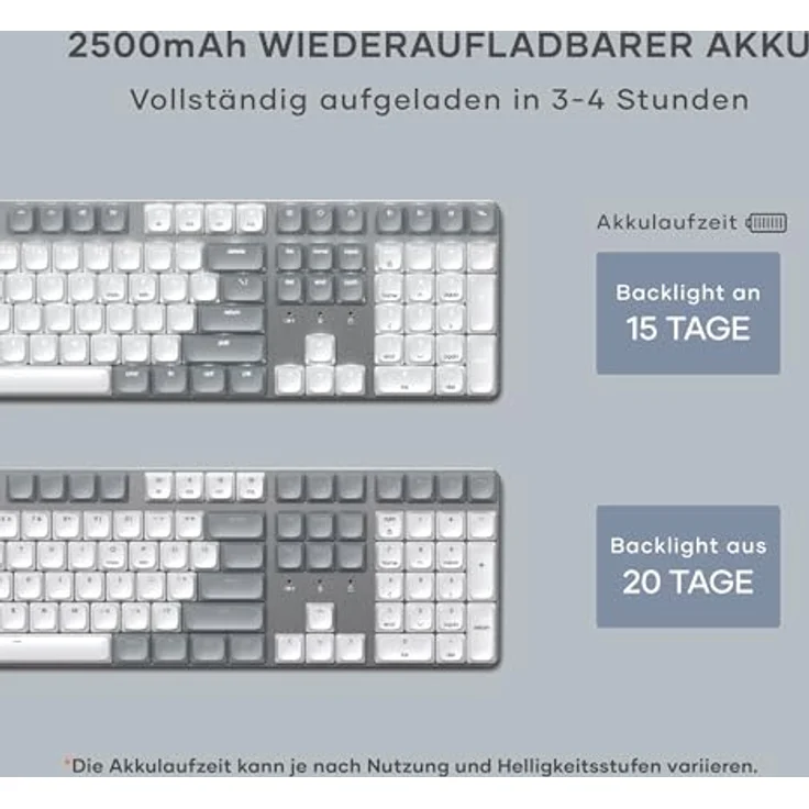 SATECHI SM3 Mechanische Tastatur, Volltastatur mit LED-Hintergrundbeleuchtung, Bluetooth-Konnektivität - Hellgrau/Weiß - QWERTY US Layout – Bild 5