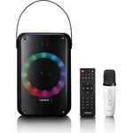 Lenco BTC-060BK Bluetooth Lautsprecher in Schwarz mit 12 h Akkubetrieb, Karaoke-Set inkl. wiederaufladbarem Mikrofon und LED-Lichteffekten
