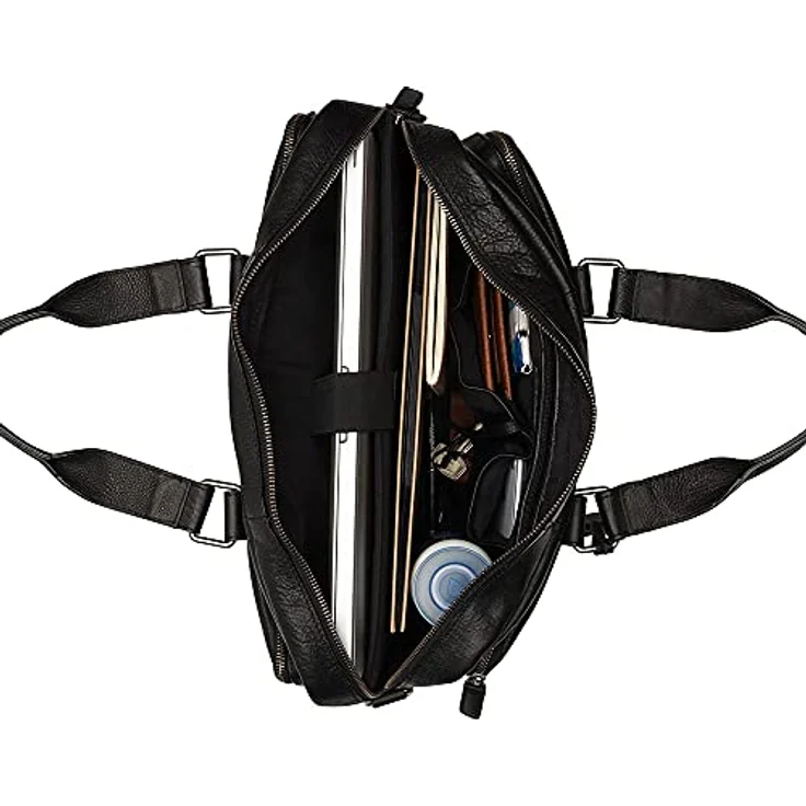 Burkely Antique Avery (15.60"), Notebooktasche, Schwarz - Luxuriöse Laptop-Tasche aus Pull-Up-Leder mit gepolstertem Laptopfach – Bild 4