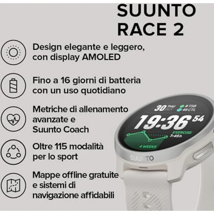 Suunto Race 2, Smartwatch (49 mm) mit barometrischem Höhenmesser, AMOLED-Display, langlebigem Edelstahl und Silikonarmband, Gesundheits- und Sportmodi, kompatibel mit iOS und Android – Bild 2