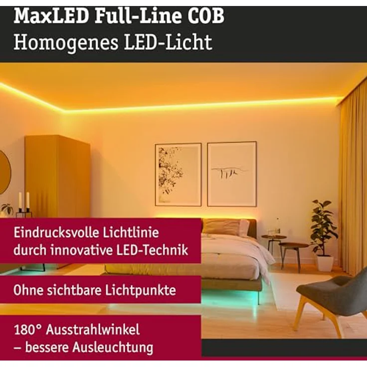 Paulmann 71200 MaxLED 1000 LED Strip Full-Line COB Basisset 1,5m 17W 1038lm, m 896 LEDs, m RGBW 48VA, LED Streifen in warmweiß und kaltweiß – Bild 2