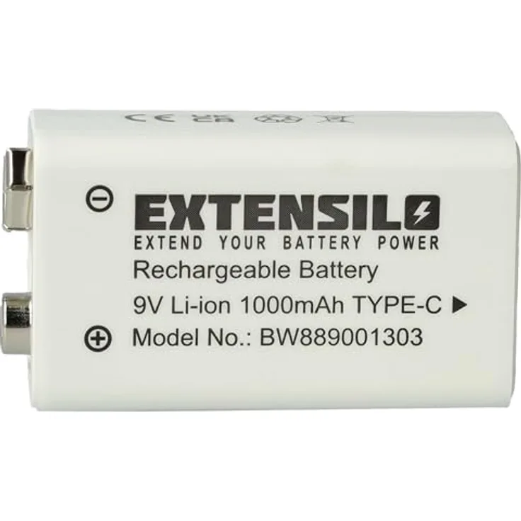 EXTENSILO 9V-Akku Block kompatibel mit Daitem SP 150-21X, Hochleistungs-Lithium-Ion Akku mit 1 Ah Kapazität, ideal für Alarmanlagen und Rauchmelder