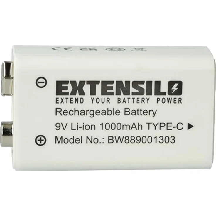 EXTENSILO 9V-Akku Block kompatibel mit Daitem SP 150-21X, Hochleistungs-Lithium-Ion Akku mit 1 Ah Kapazität, ideal für Alarmanlagen und Rauchmelder – Bild 1