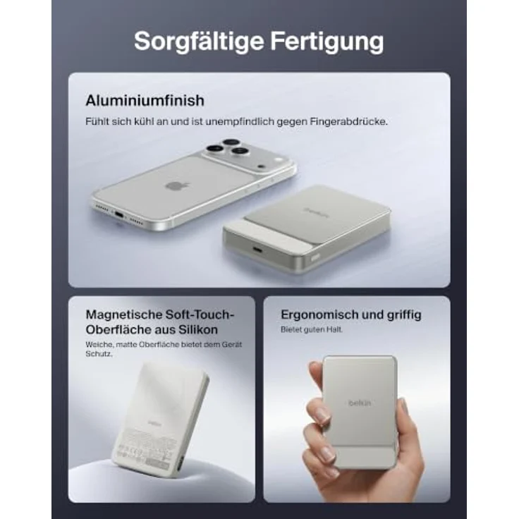 Belkin UltraCharge Power Bank, Induktive Slim-Ladegerät mit 10000 mAh, 25 Watt, Magnetisch, USB-C, Sand – Bild 7