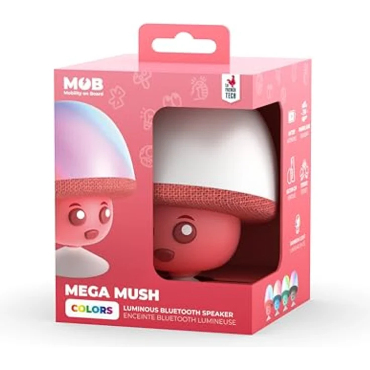 Mobility on Board Mega Mush Pilz Speaker, Bluetooth Lautsprecher mit 3 W Leistung, rot, Stereofunktion, 3 Stunden Leuchtdauer – Bild 3