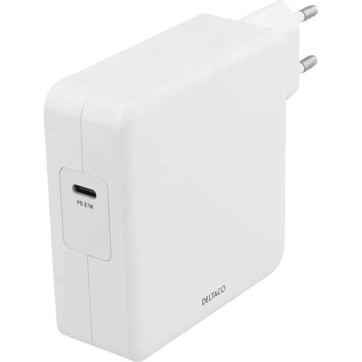 Deltaco USBC-AC117, 87W USB-C Ladegerät für mobile Geräte, Weiß