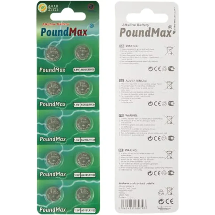 PoundMax Alkaline Knopfzelle AG10 Poundmax LR54, 1,5 V, 10 Stück