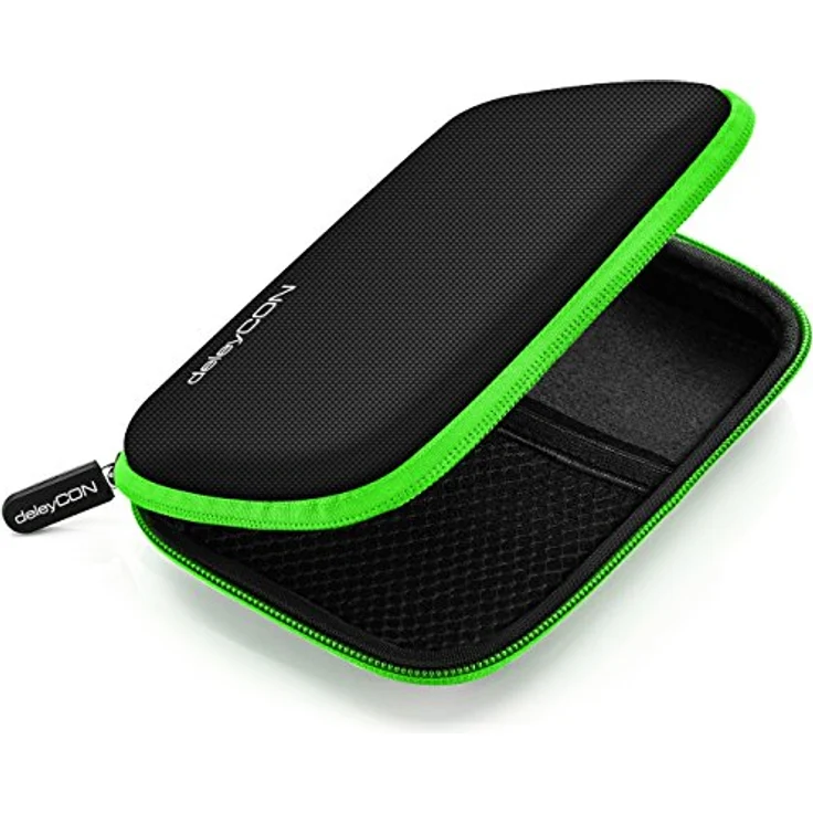 deleyCON Festplattentasche HDD Case für 2,5 Zoll Festplatten und SSD, robust & stoßsicher, 2 Innenfächer, schwarz/grün – Bild 1