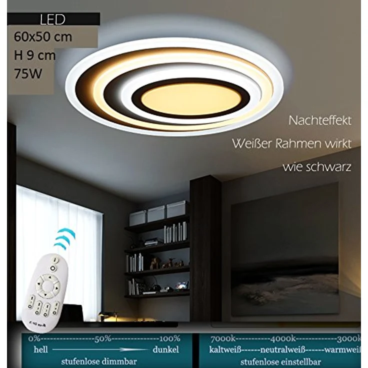 Eurotondisplay LED Deckenleuchte XW092 80x65 cm, 94 W mit Fernbedienung, dimmbar, Wohnzimmerlampe – Kalt-Warm einstellbar – Bild 5