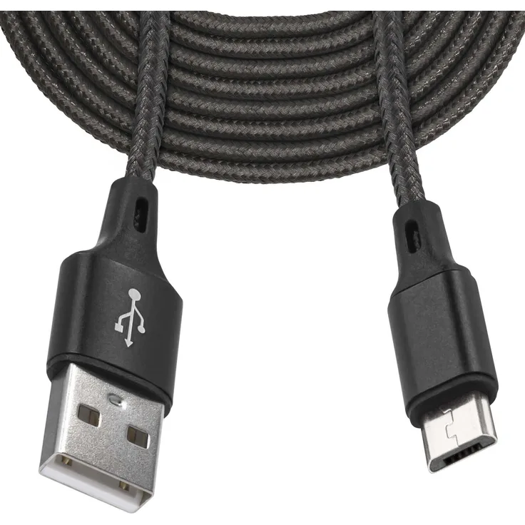 Mobilefox 3m Universal Micro USB Schnell Lade Daten Kabel, Nylon, schwarz, kompatibel mit Micro-USB, Typ C und Apple Anschlüssen