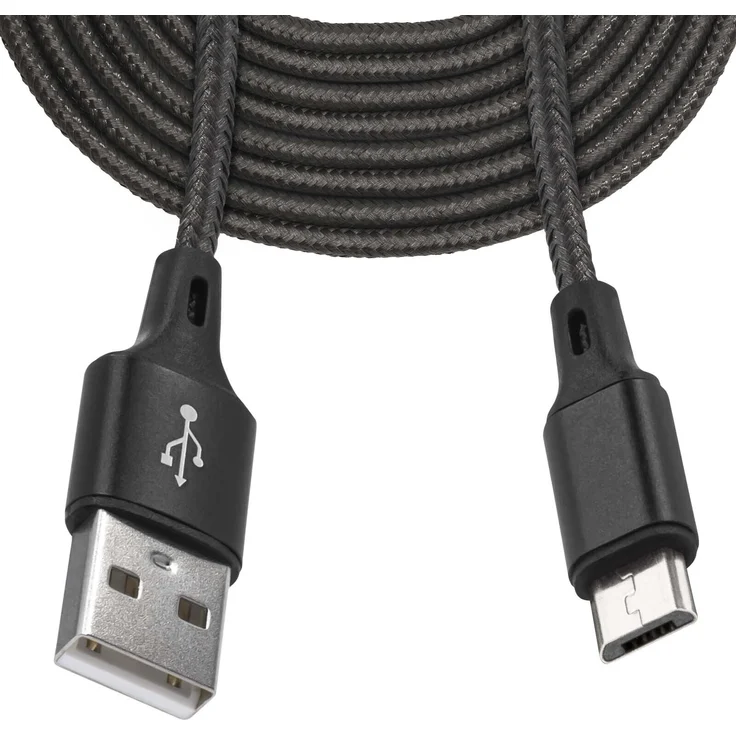 Mobilefox 3m Universal Micro USB Schnell Lade Daten Kabel, Nylon, schwarz, kompatibel mit Micro-USB, Typ C und Apple Anschlüssen