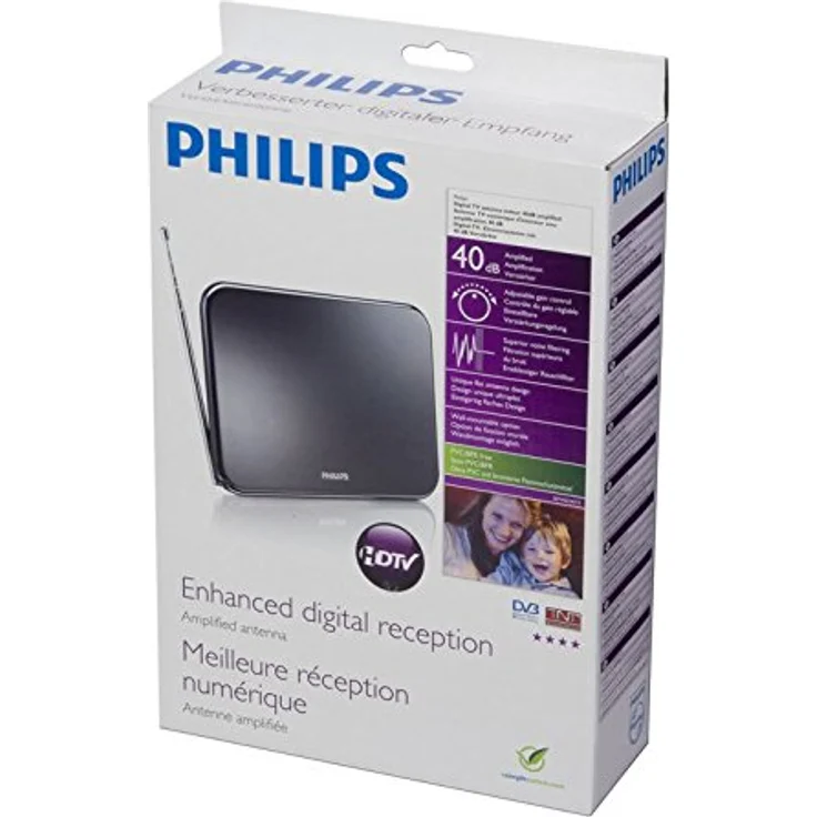 Philips SDV6224, Aktive DVB-T Flach Zimmerantenne mit 40 dB Verstärkung, Wandmontage möglich, einstellbare Verstärkungsregelung – Bild 2