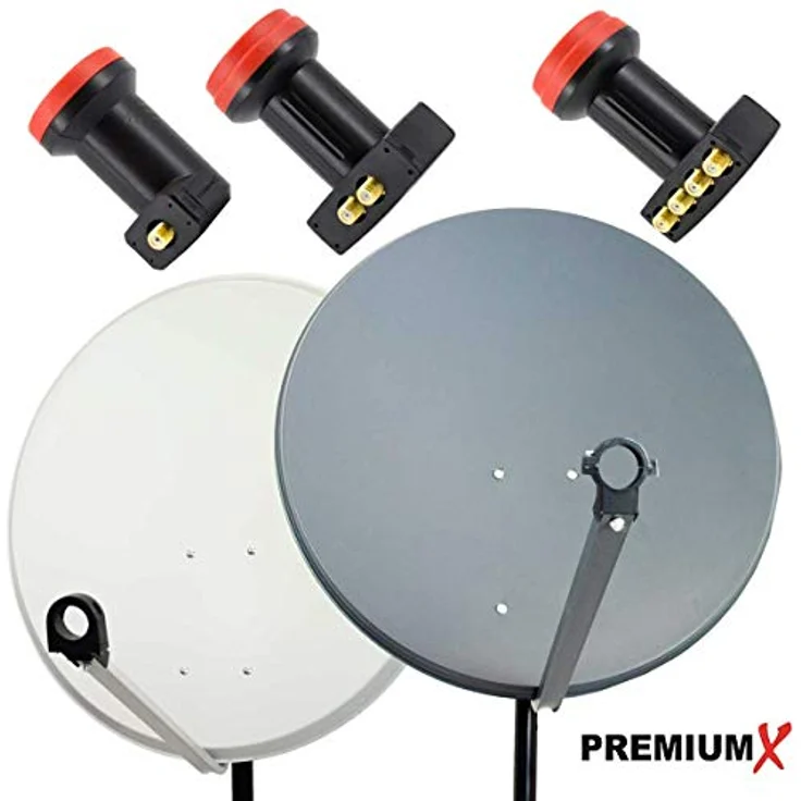 PremiumX 60cm Satellitenschüssel, Stahl Hellgrau mit Twin LNB und 4x F-Stecker für optimalen Empfang in HD, 4K und 3D – Bild 7