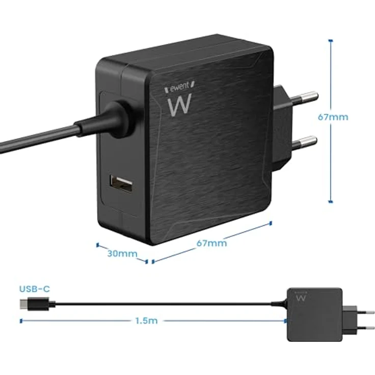 Ewent EW3978, USB Type-C Notebook Netzteil mit 65W Leistung, Schwarz, kompaktes Design mit 150 cm Kabel und Power Delivery Schutzsystem – Bild 9