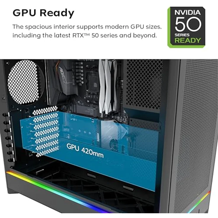 Montech HS01 PC-Gehäuse, Midi-Tower ATX, Tempered Glass, aRGB Beleuchtung - schwarz, bis zu 11x 120-mm-Lüfter, Radiatorunterstützung bis 360 mm – Bild 3