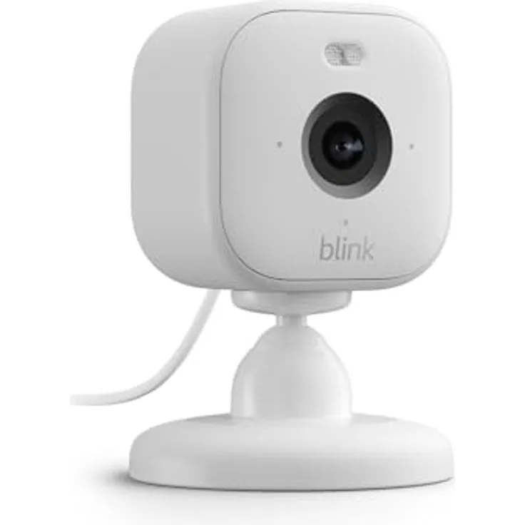 Blink Mini 2 Smarte Plug-in-Sicherheitskamera mit HD-Nachtsicht in Farbe, integriertem Spotlight, Gegensprechfunktion, Bewegungserfassung - Funktioniert mit Alexa (weiß)