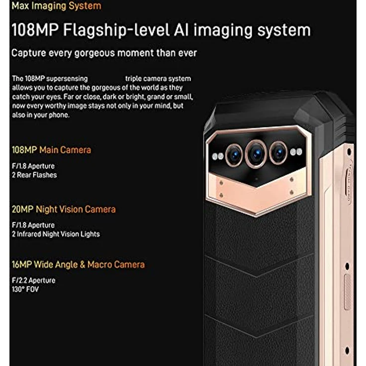 DOOGEE VMAX (2023) 5G Smartphone ohne Vertrag, 22000mAh Akku, 20GB + 256GB, Dimensity 1080 Octa Core, 108MP Kamera (20MP Infrarot) + 16MP + 32MP, Android 12 6.58 Zoll Simlockfreie Handys Schwarz – Bild 5