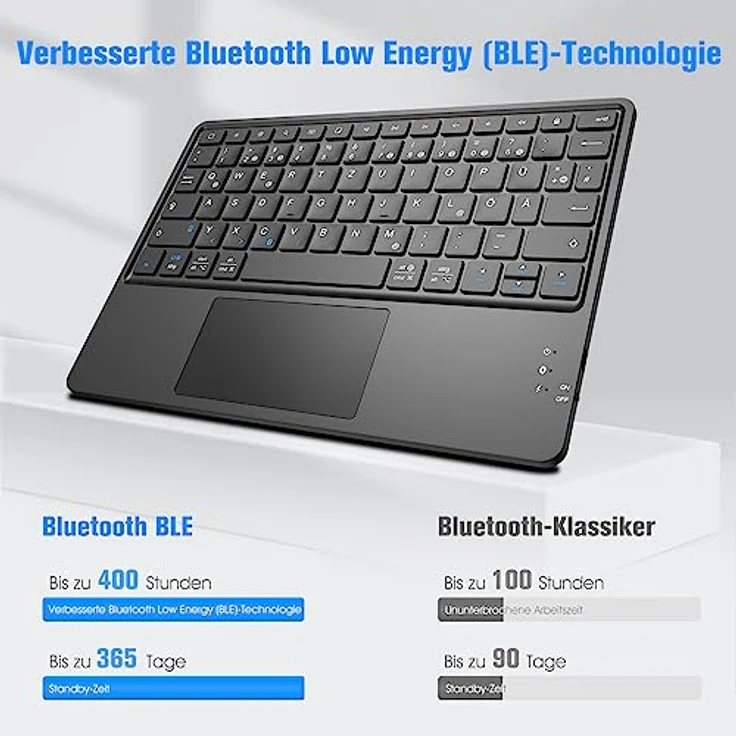 FINTIE Kabellose Bluetooth Tastatur mit Touchpad, Tablet Tastatur Deutsch Layout für iPad, Samsung Tablets, iOS, Android-Tablets, ultradünn, Schwarz – Bild 5