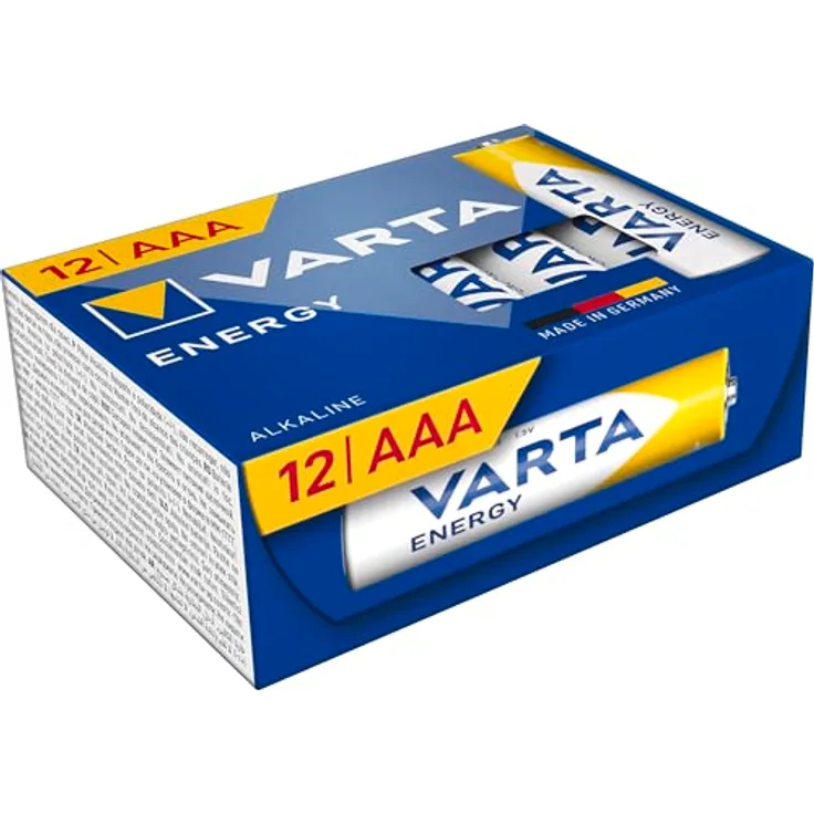 VARTA AAA Alkaline Batterien, 12 Stück, 1,5V, Energy, auslaufsicher, langlebig, Verpackung 90% recycelt, Made in Germany