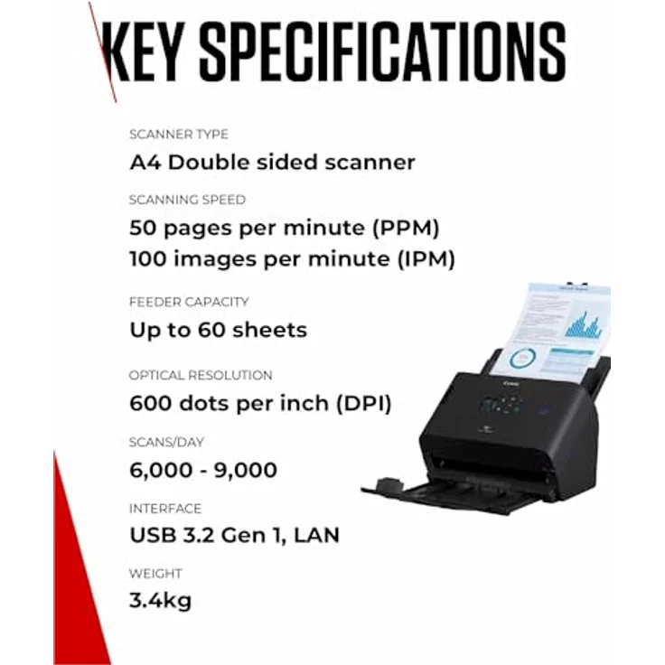 Canon imageFORMULA DR-S250N Scanner mit Vorlageneinzug 600 x 600 DPI A4 Schwarz, Qualität/Haltbarkeit, Langlebigkeit, Robustheit, Flexible Gestaltung – Bild 6