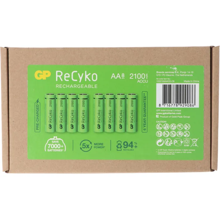 GP Batteries AA Mignon Akku ReCyko, NiMH 2100 mAh, 1,2V, 8er Pack, leistungsstark und langlebig