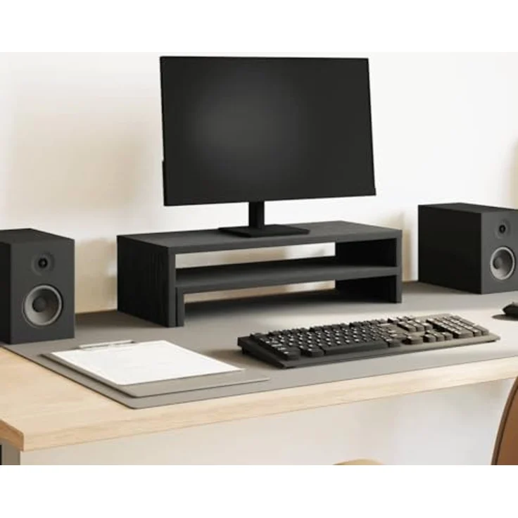 vidaXL Monitorständer Eichen-Optik, Holzwerkstoff, Monitorerhöhung mit Stauraum, Schwarz, 54x22x15 cm – Bild 2