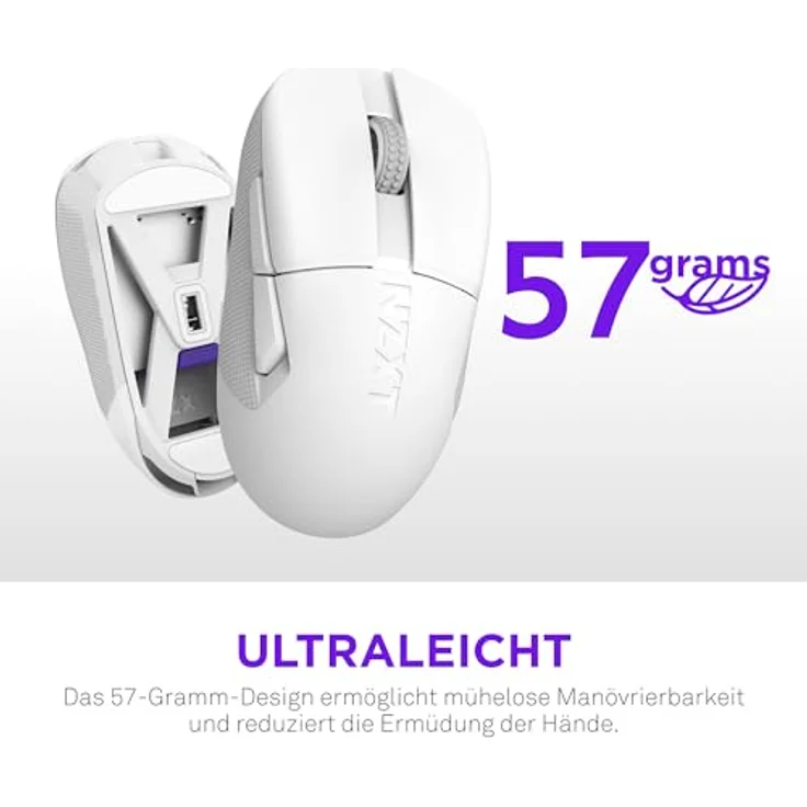 NZXT Gamingmaus Lift Elite Wireless – Ultraleicht 57g, optischer Sensor 26K DPI, Weiß – Bild 2