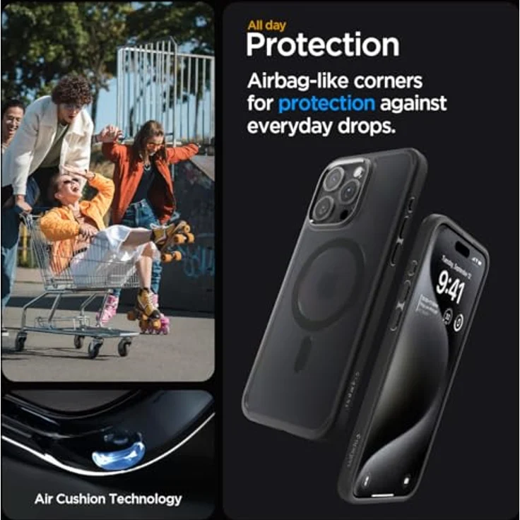 Spigen für iPhone 15 Pro Ultra Hybrid Frost MagFit Hülle [Anti-Yellowing] Case Handyhülle Transparent Dünn Slim Kompatibel mit MagSafe -Schwarz – Bild 4