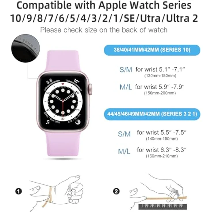 CeMiKa Silikon Sportarmband für Apple Watch 44mm 42mm 45mm 46mm 49mm, kompatibel mit iWatch Series 11 bis 1, lavendel, hautfreundlich und wasserdicht, einfach zu installieren – Bild 5