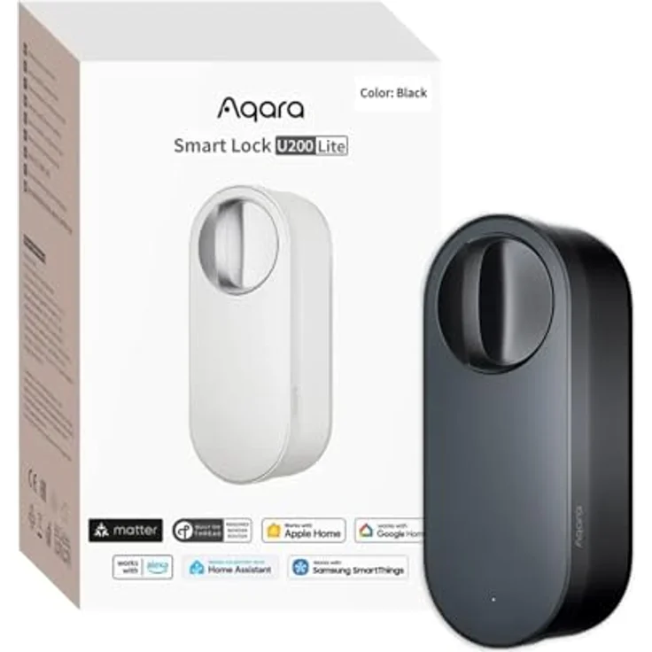 Aqara Smart Lock U200 Lite, Smartes Türschloss mit Matter über Thread, wiederaufladbarem Akku und leise Verriegelungsfunktion, elektrisch, kompatibel mit Apple Home, Google Home, Alexa, Schwarz – Bild 1
