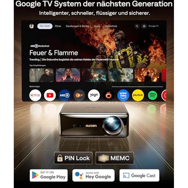 Aurzen EAZZE D1 MAX Beamer, Smart Beamer mit Google TV 14.0, 1000 ANSI Lumen, Native Full HD, Dolby Audio-Sound, Schwarz – Bild 3