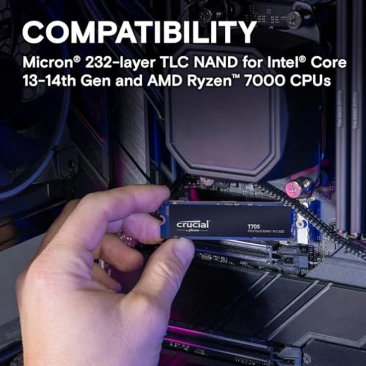 Crucial T705 1TB SSD PCIe Gen5 NVMe M.2 Interne SSD (Neu 2024), bis zu 13.600MB/s, Microsoft DirectStorage, PCIe 3.0 & 4.0 abwärtskompatibel, Solid State Drive - CT1000T705SSD3 – Bild 5