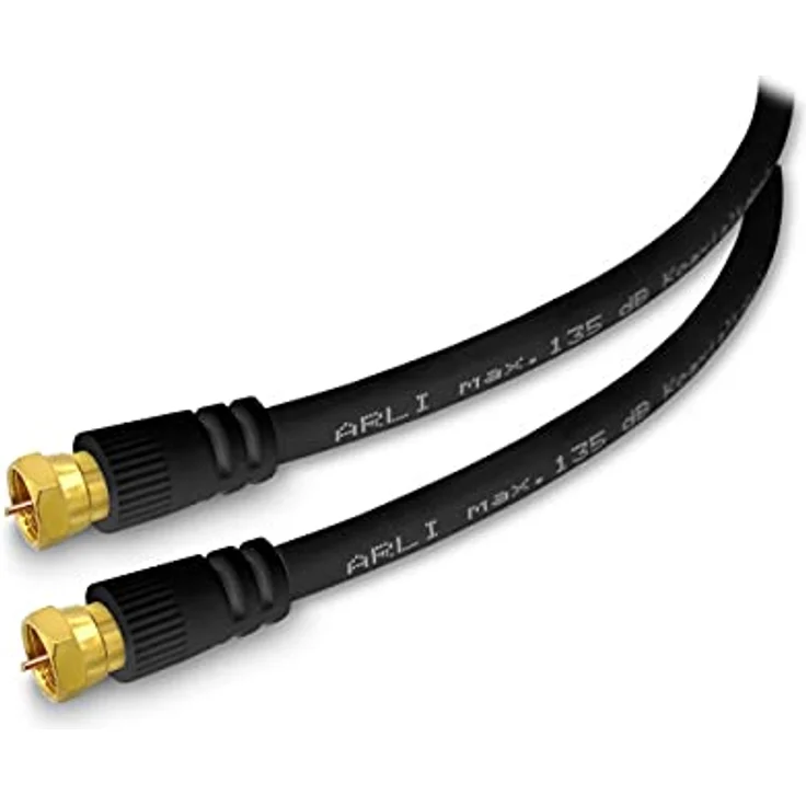 ARLI 7m HD Sat TV Anschlusskabel, schwarz – max. 135 dB 5-fach geschirmt, vergoldete F-Stecker, DVB-S/S2, DVB-T/T2, DVB-C/C2, 4K und 8K fähig – Bild 1