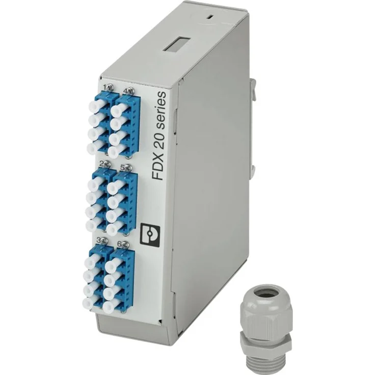 Phoenix Contact FOC-FDX20-PP-LCQ6-OSP-PT9, LWL-Spleißbox Tragschienenmodul, IP20, Metallgehäuse, grau, Anschluss oben und unten