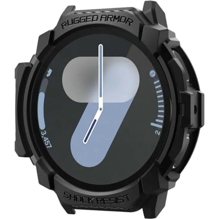 Spigen Rugged Armor Hülle für Samsung Galaxy Watch 7 44mm (2024) - Matt Schwarz, Kratzerabwehr, erhöhte Ränder, präzise Ausschnitte, formschlüssiger Rahmen