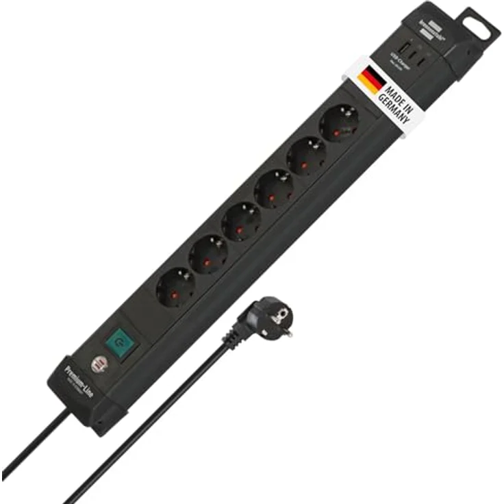 Brennenstuhl Premium-Line 1951160613 Steckdosenleiste Schwarz, 6-fach mit 3m Kabel, 3 USB-Ladebuchsen (2x USB C 65W, 1x USB A 18W), Schutzkontakt-Steckdosen, Sicherheitsschalter – Bild 2