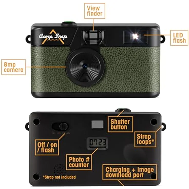 Camp Snap CS-V105 Retro Digitalkamera, 8MP, Vintage-Fotoeffekte, ohne Display, USB-C, SD-Slot, grün – Bild 10