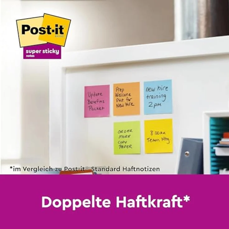 Post-it Super Sticky Haftnotizblock, 76 x 127 mm, narzissengelb, 12x 90 Blatt, praktischer Spender – Bild 4