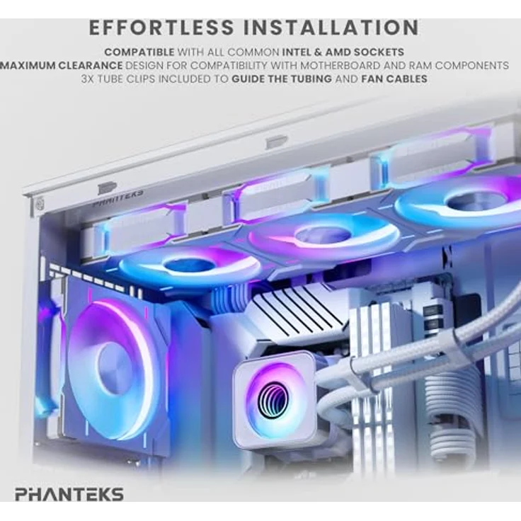 Phanteks GLACIER ONE 360D30 X2 DRGB, 360mm AiO-Wasserkühlung mit D-RGB, drei D30-Lüftern, Aluminium-Deckel – Weiß – Bild 2