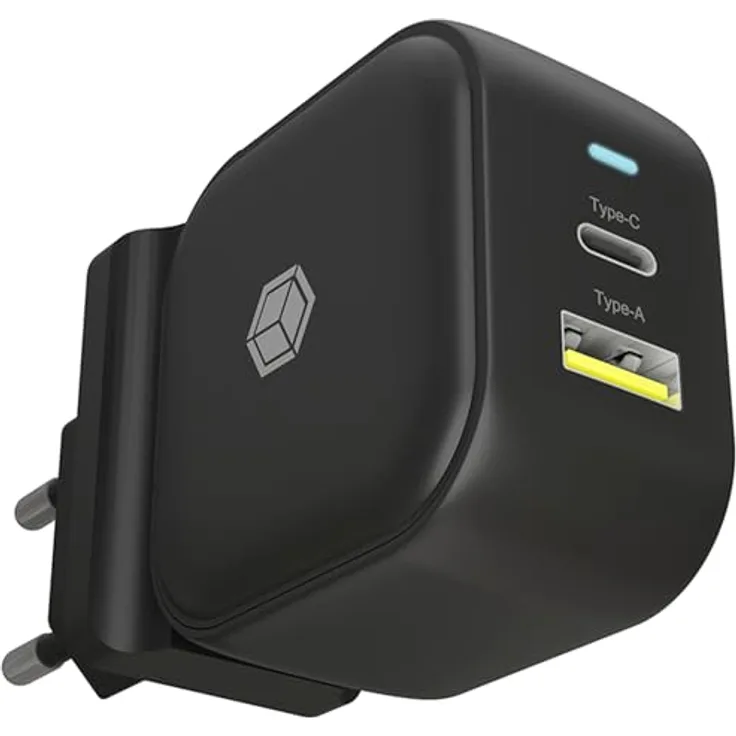 ICY BOX IB-PS106-PD, 38W 2-Port USB-C und USB-A Ladegerät mit Power Delivery und Quick Charge 3.0 für iPhone, iPad, Handy, Tablet und Laptop, Reiseadapter