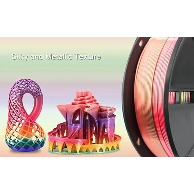 ERYONE Ultra Shiny Silk PLA Filament, 1.75mm Multicolor Rainbow mit Metal Luster, 1kg Spule, für 3D Drucker, Temperaturbereich 190-210℃ – Bild 2