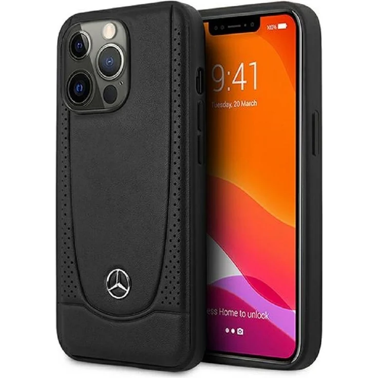 Mercedes Handyhülle Case für iPhone 15 Pro Max, Echtleder schwarz mit Mercedes Stern Logo, 6,7 Zoll, Stoßfest, passgenaue Aussparungen – Bild 1