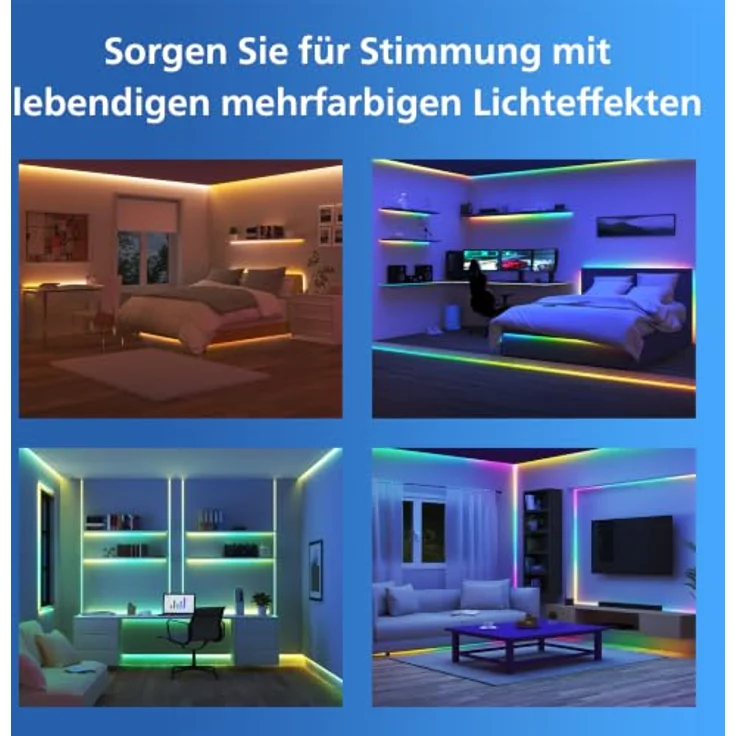 Philips Smart Lighting RGBIC LED Lightstrip, 10 m, Zuschneidbar, Dynamische Mehrfarbige Lichteffekte, WLAN-fähig, Kompatibel mit Google Home, Alexa, Apple Home – Bild 3