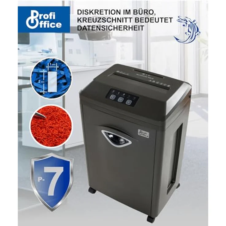 ProfiOffice Aktenvernichter Super Micro Partikelschnitt P-7 Alligator 305 M - 5 Blatt, 30 min Dauerbetrieb, leise und sicher DSGVO konform, schwarz (91957) – Bild 3